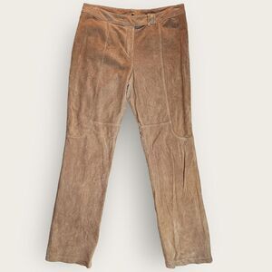 🤎 Yansi Fugel Pig Suede Pants | Leather Look | Straight Leg | Tan | Size 12